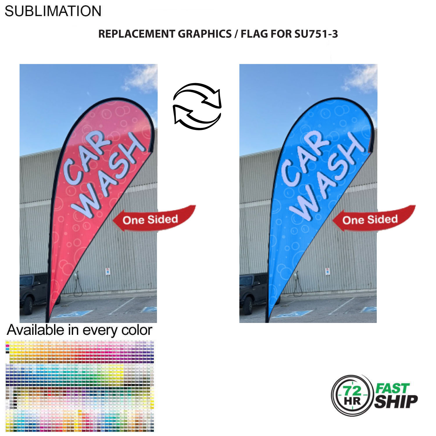 72Hr Fast Ship - Replacement Flag for 12' Medium Tear Drop Flag Kit, Full Color Graphics One Side 2