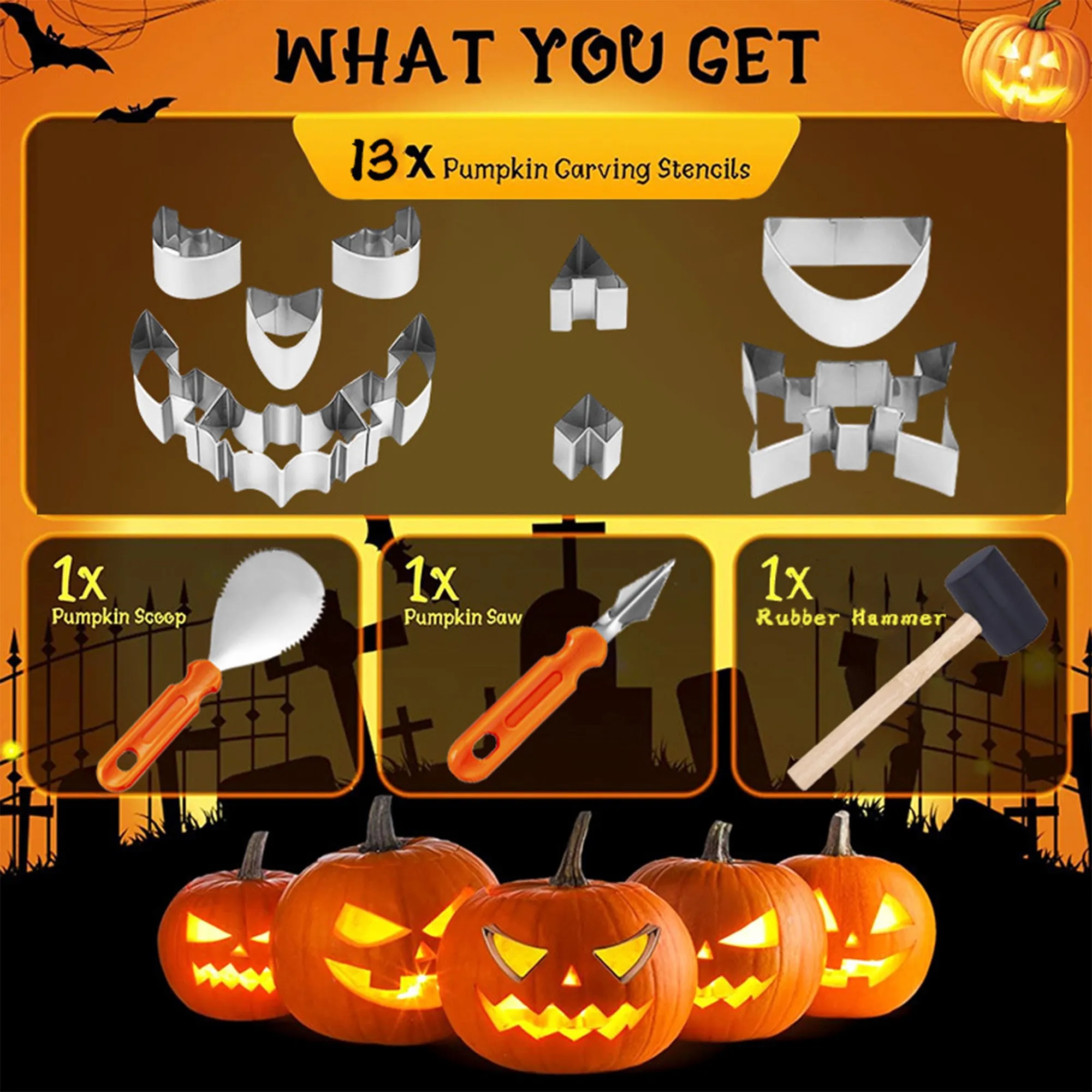 Halloween Stainless Steel Pumpkin Carving Cookie Mold Kit 4