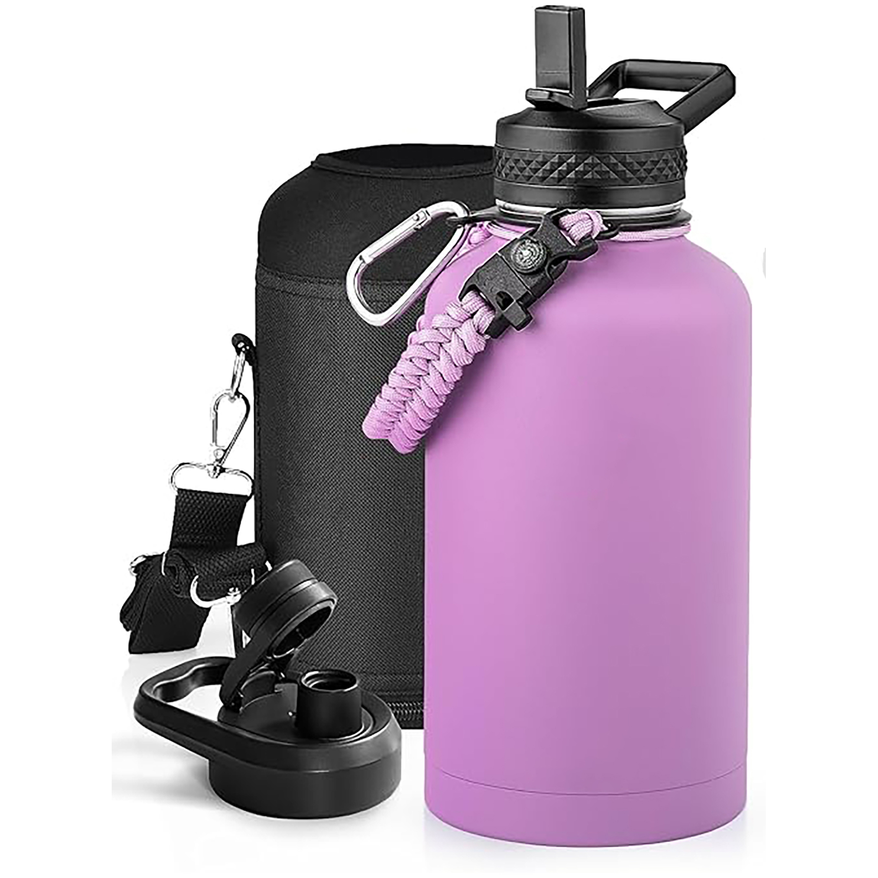 64 Oz Insulated Water Bottle with Paracord Handle and Straw Spout Lid, custom water bottle with logo imprint 9