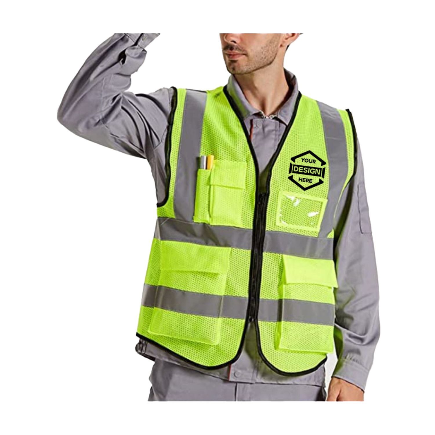 3.8 Oz. Polyester Double Band Class 2 Reflective Safety Vest With 4 Pockets 11
