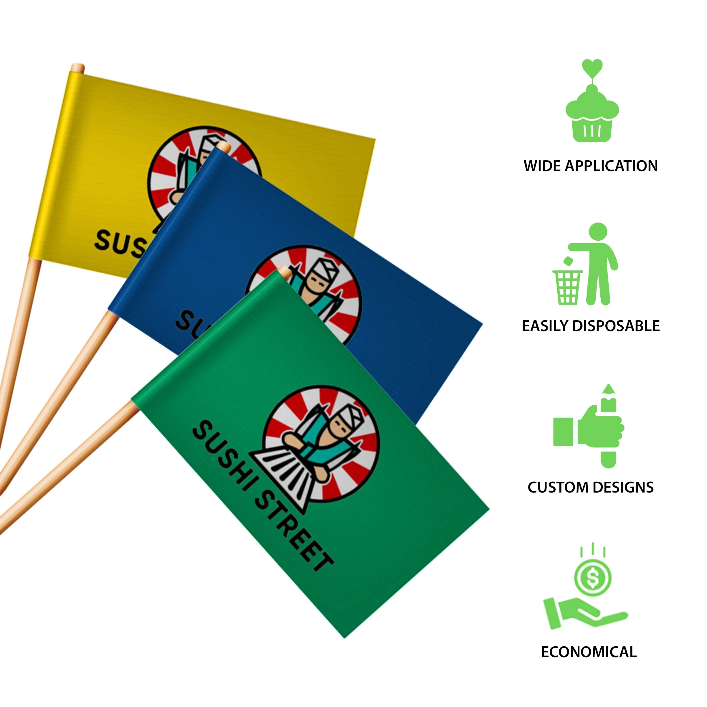 Custom Paper Toothpick Flags - Style A Flag Size 1" x 1.5" 6