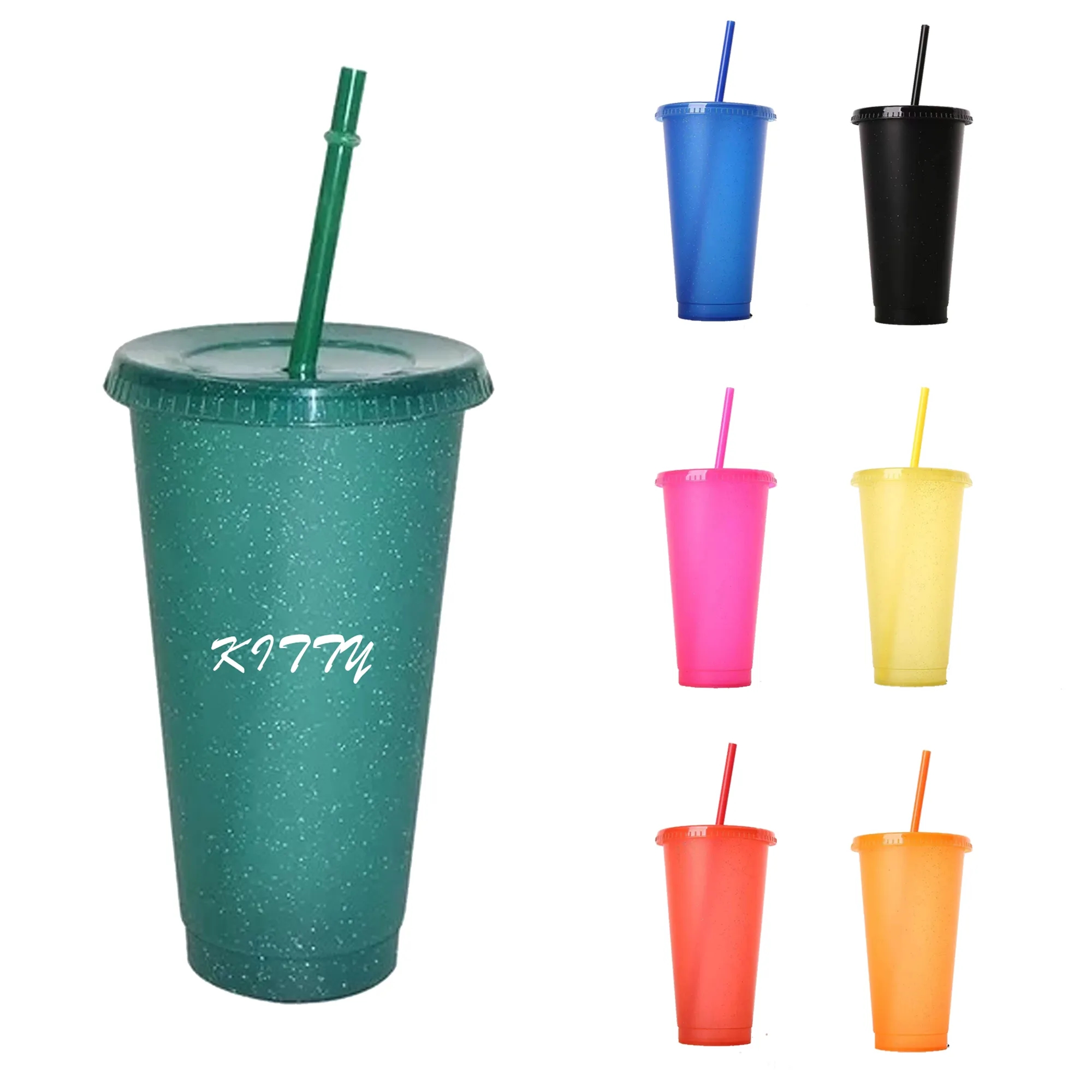 24Oz Glitter Straw Cup - Large-Capacity Single-Layer