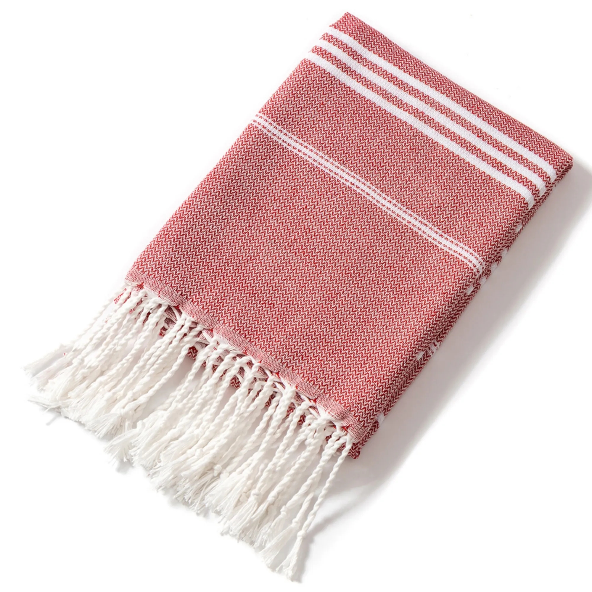 Oversized Poly-Cotton Fringed Jacquard Striped Bath Towel 6