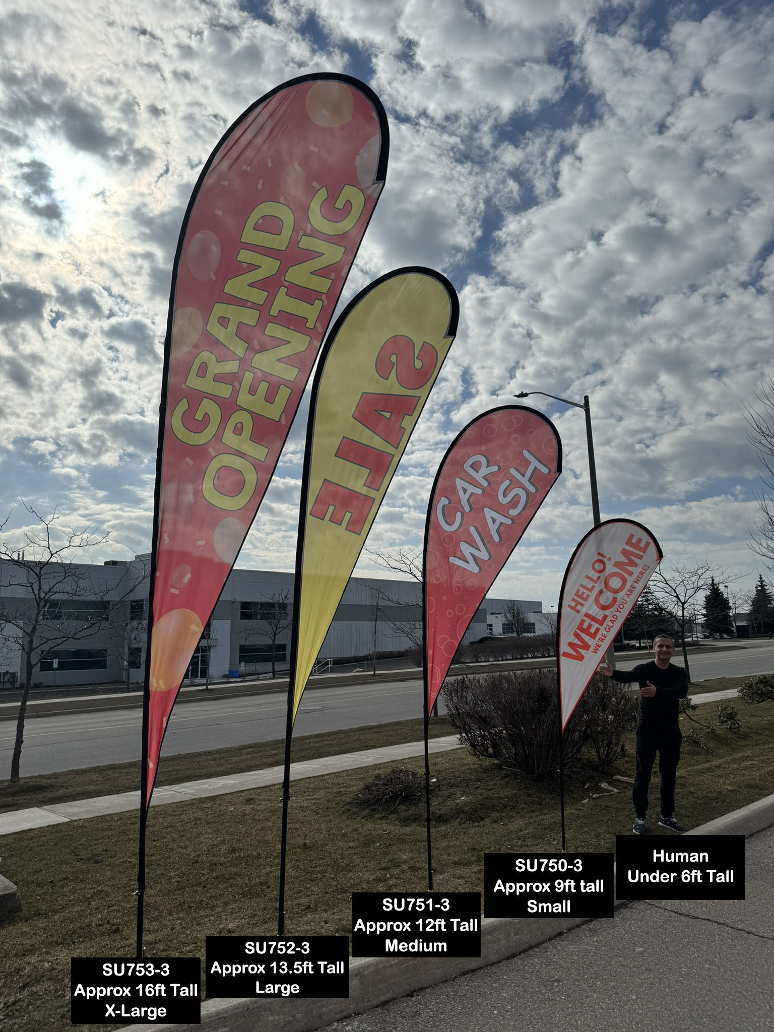 16' X-Large Tear Drop Flag Kit, Full Color Graphics One Side, Outdoor Spike base and Bag Included 2