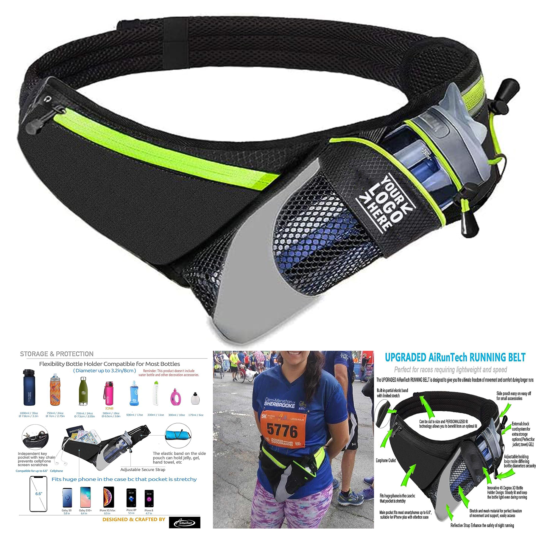 Men Women Running Belt Water Bottle Holder with Large Pocket Fits Most Smartphone 2