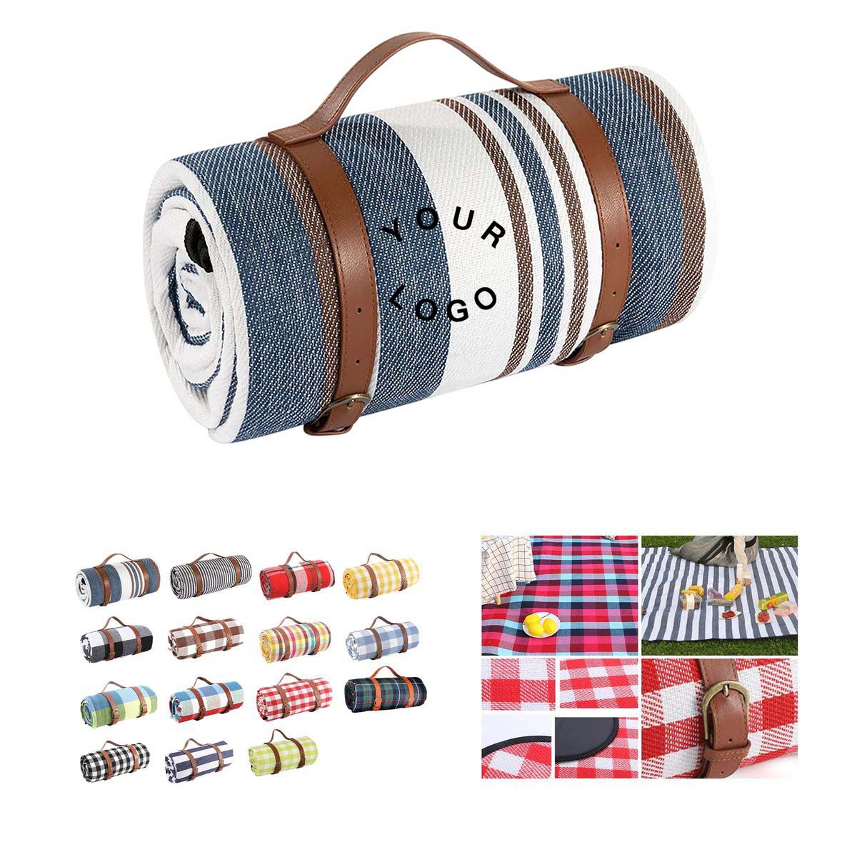 Leather Handle Picnic Blanket with Waterproof Backing 15