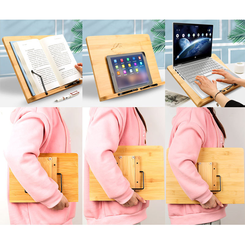 13.4"" X 9.5"" Adjustable Bamboo Book Stands Cookbook Holder 3