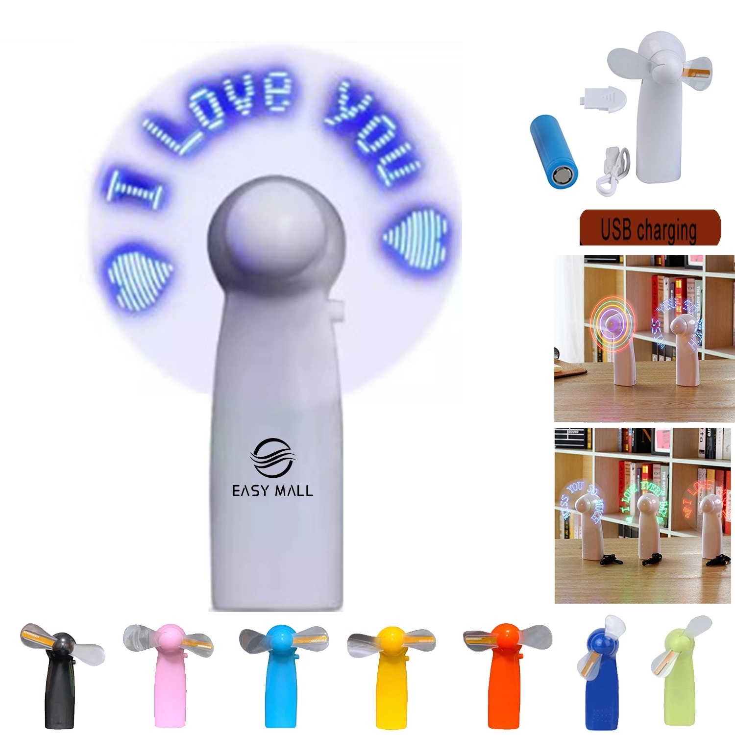 Glow Light-Up Message Rechargeable Fan 2