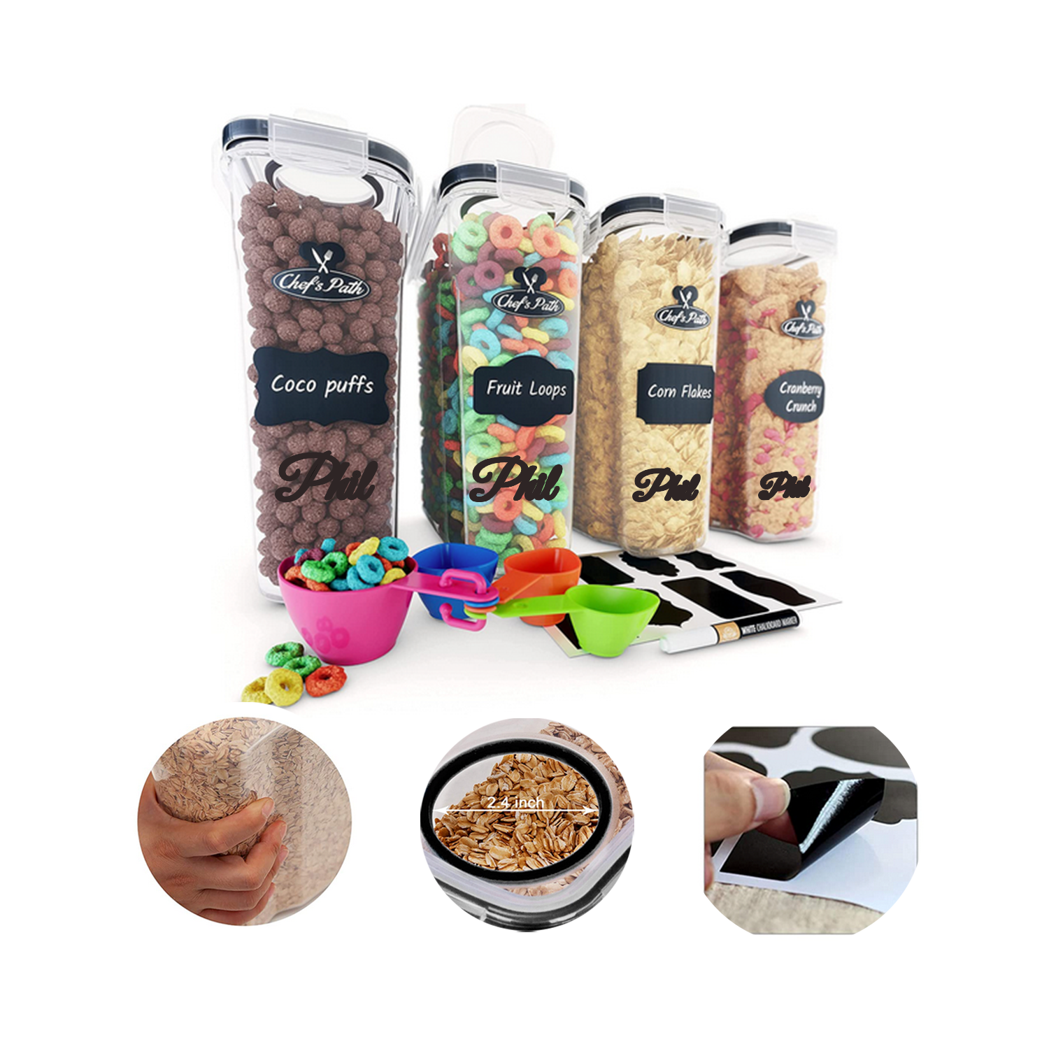 4 Pack 4L Airtight Plastic Food Storage Container Set 2