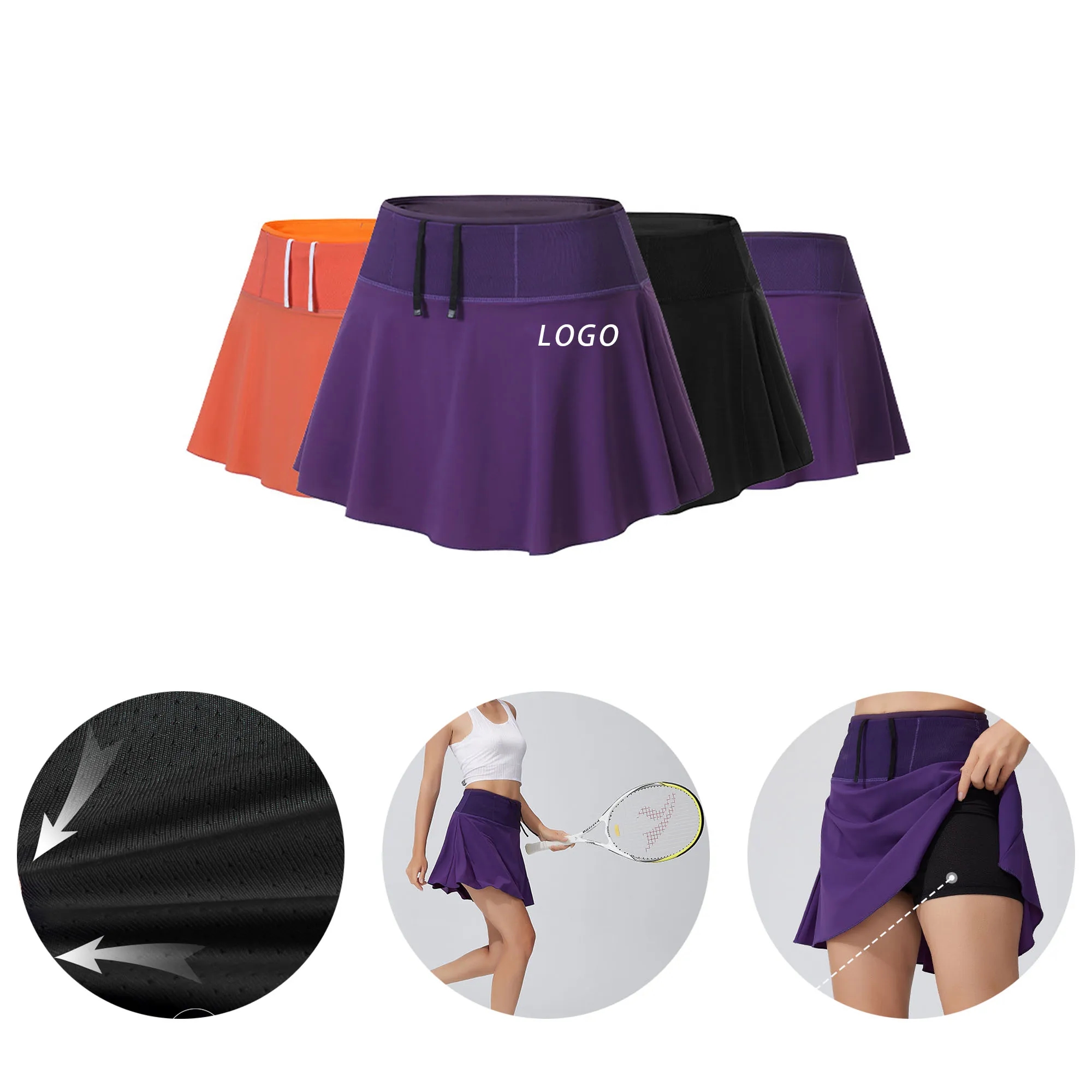 Lightweight Swing Skirt With Logo For Sport, Tennis