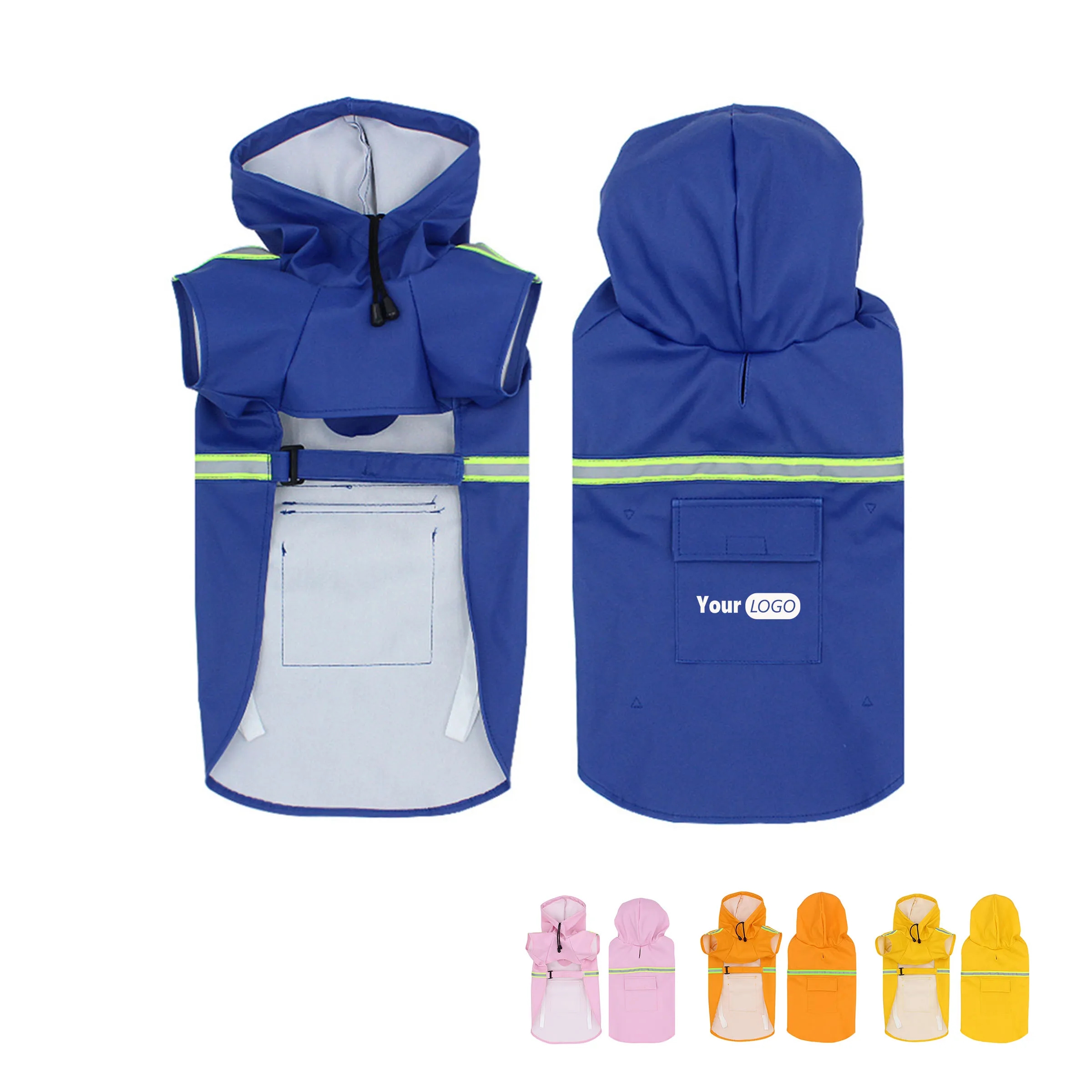 Polyurethane Pet Waterproof Reflective Hooded Raincoat 2