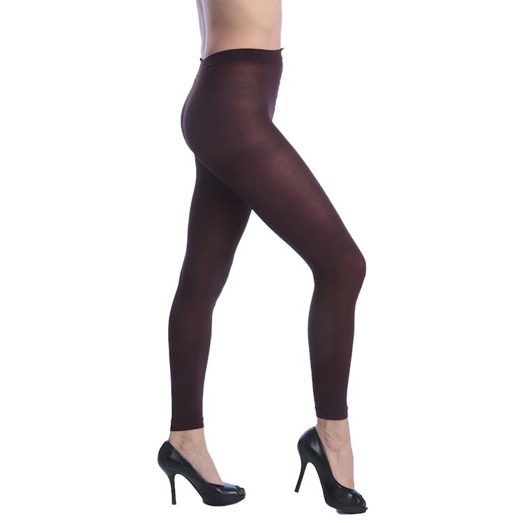 Women's Opaque Control Top Footless Tights - Brown Queen Size 2