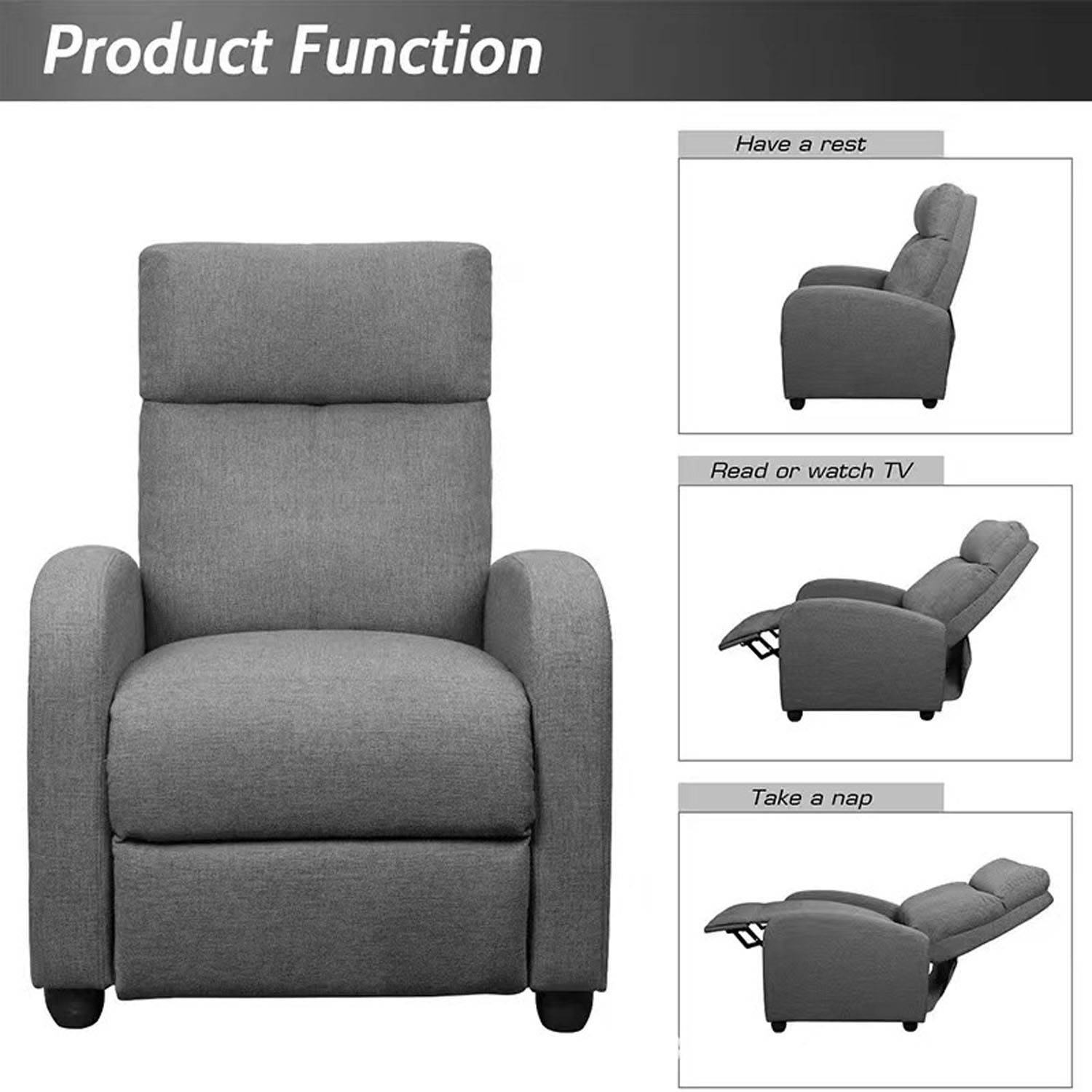 Adjustable Thick Recliner w/ Comfortable Footrest 5