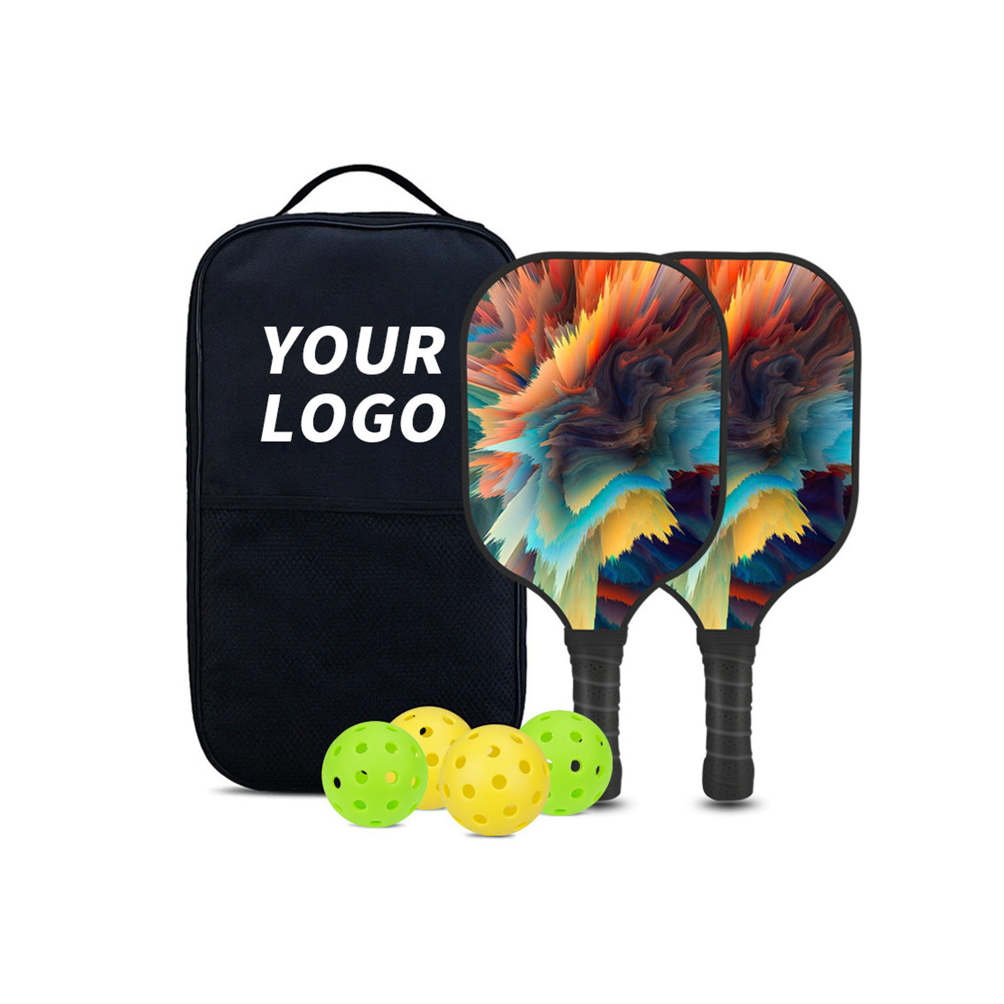 Premium Fiberglass Pickleball Set in Full Color, Carry Case Optional 3