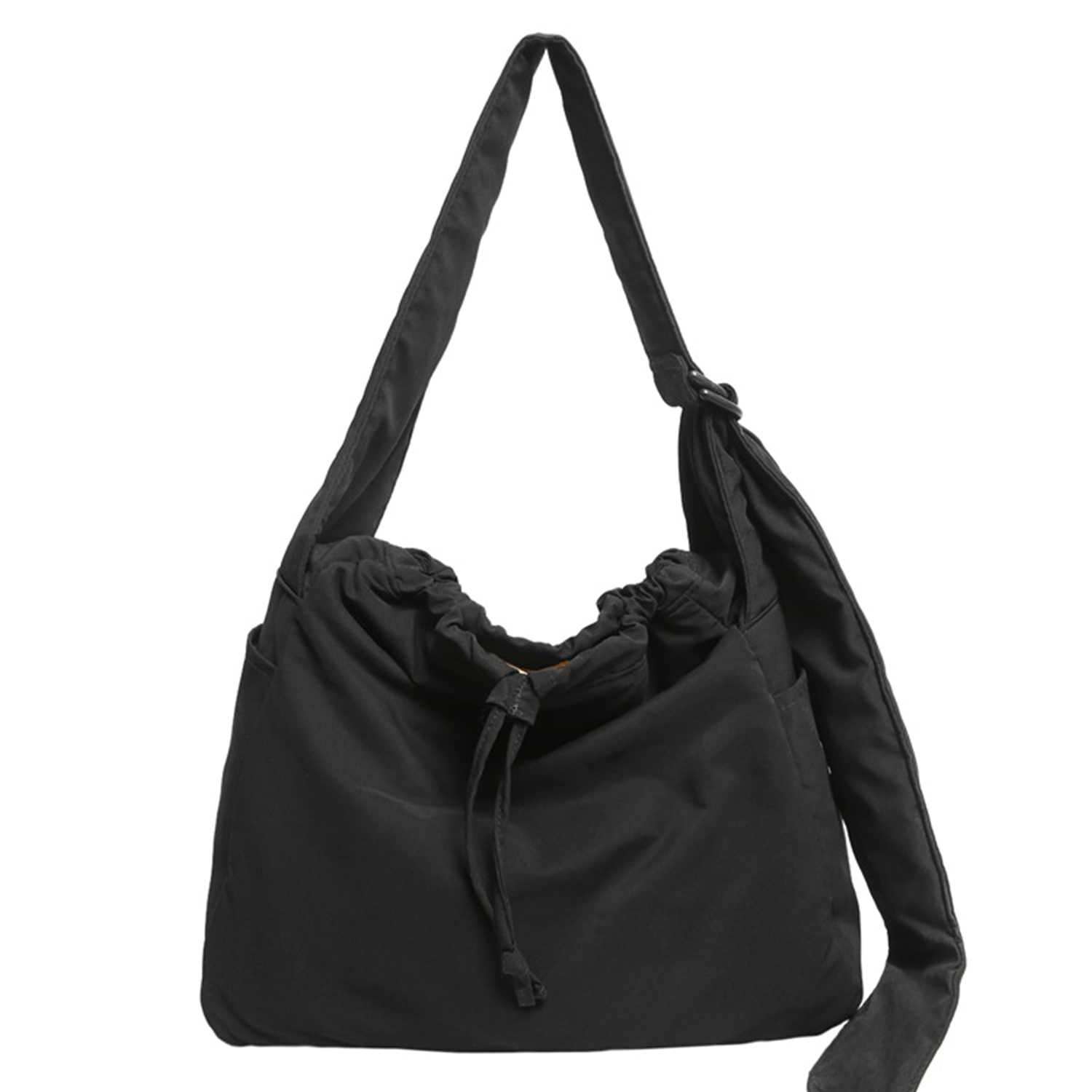 Water Resistant Nylon Drawstring Crossbody Tote Bag 2