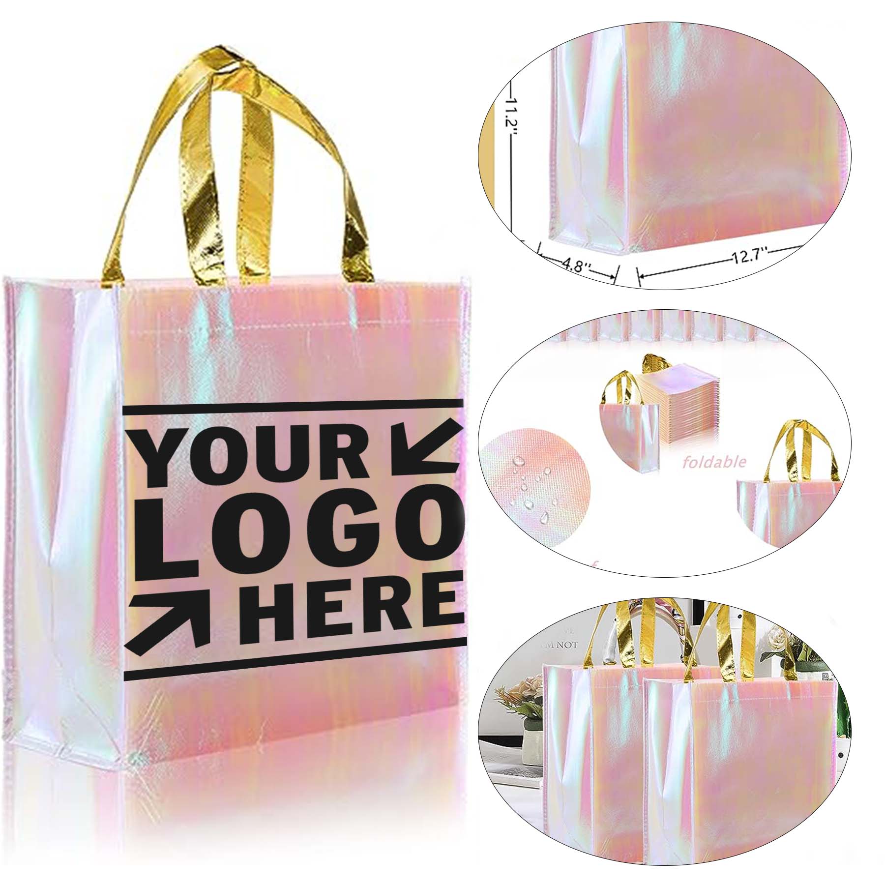 Glossy Reusable Grocery Pink Non Woven Fashionable Wedding Party Bridesmaid Gift Tote Bag