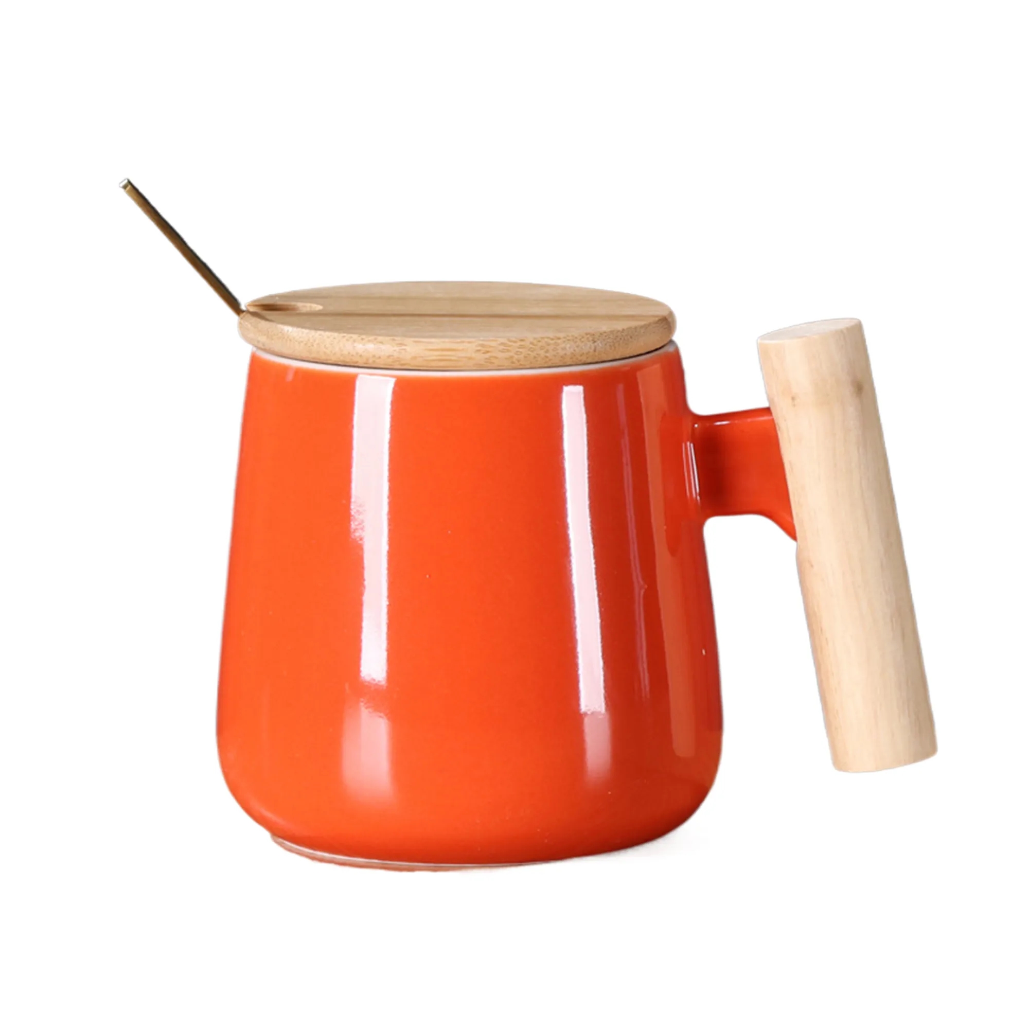 MOQ50 Simple Ceramic Mug with Wooden Handle and Spoon 12