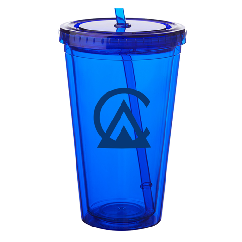 Double Wall Plastic Tumbler - with Straw, 16 oz. 22
