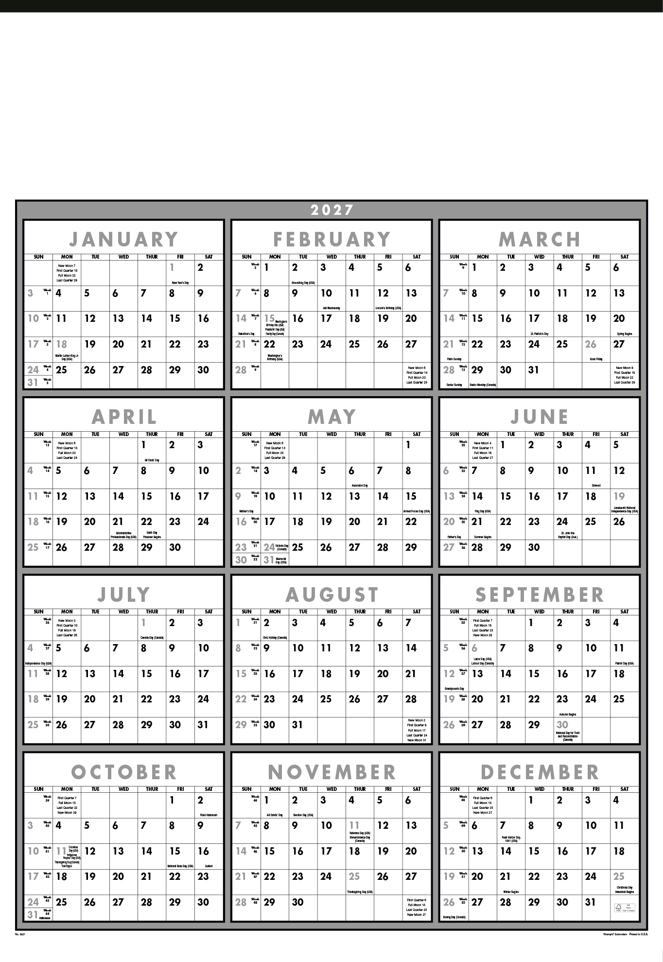 Triumph® Calendars Black & White Span-A-Year Non-Laminated Calendar 40