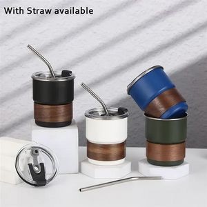 10oz Stainless Steel Camping Coffee Mug w/Wood Sleeve & Lid 13