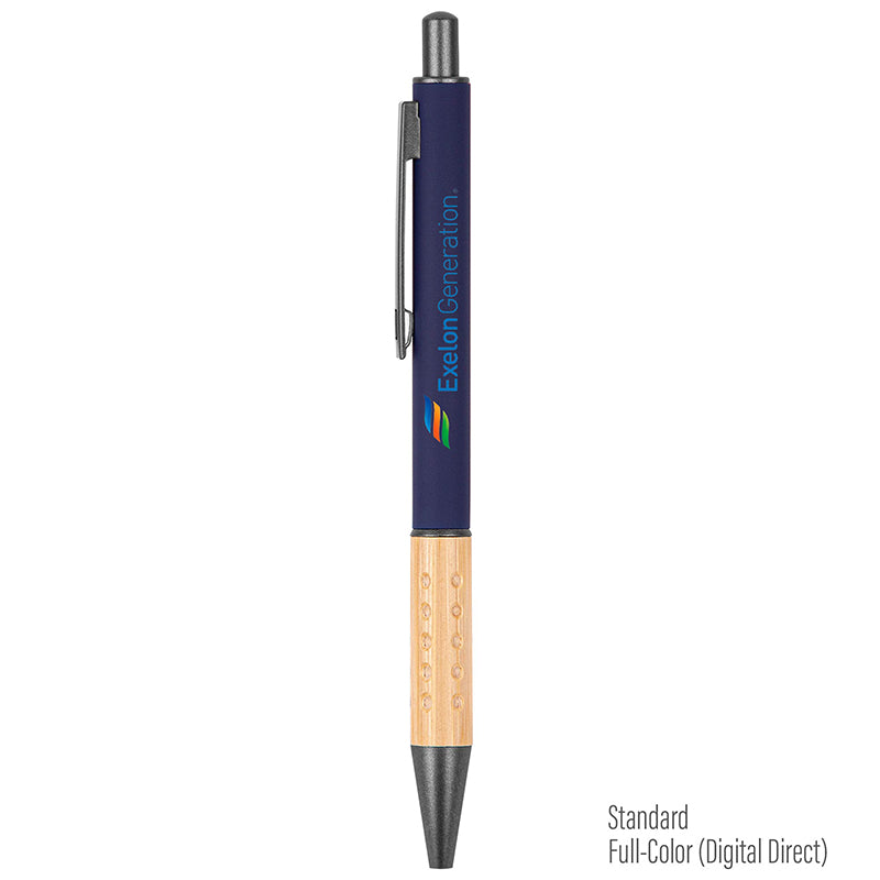 The Gosford Gunmetal Click-Action Ballpoint Pen with Bamboo Accent - Blue 1