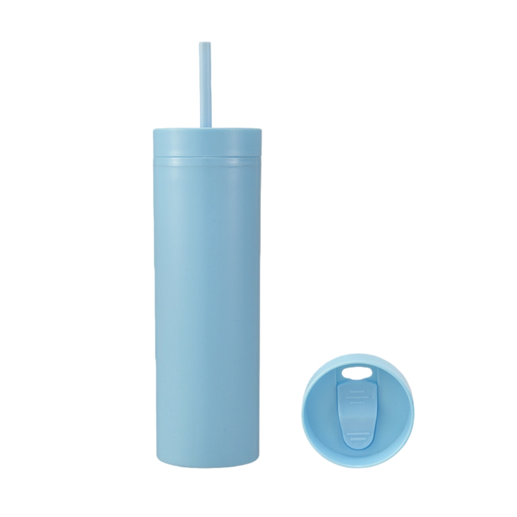 Double-layered Plastic Straight Cup With Straw 1
