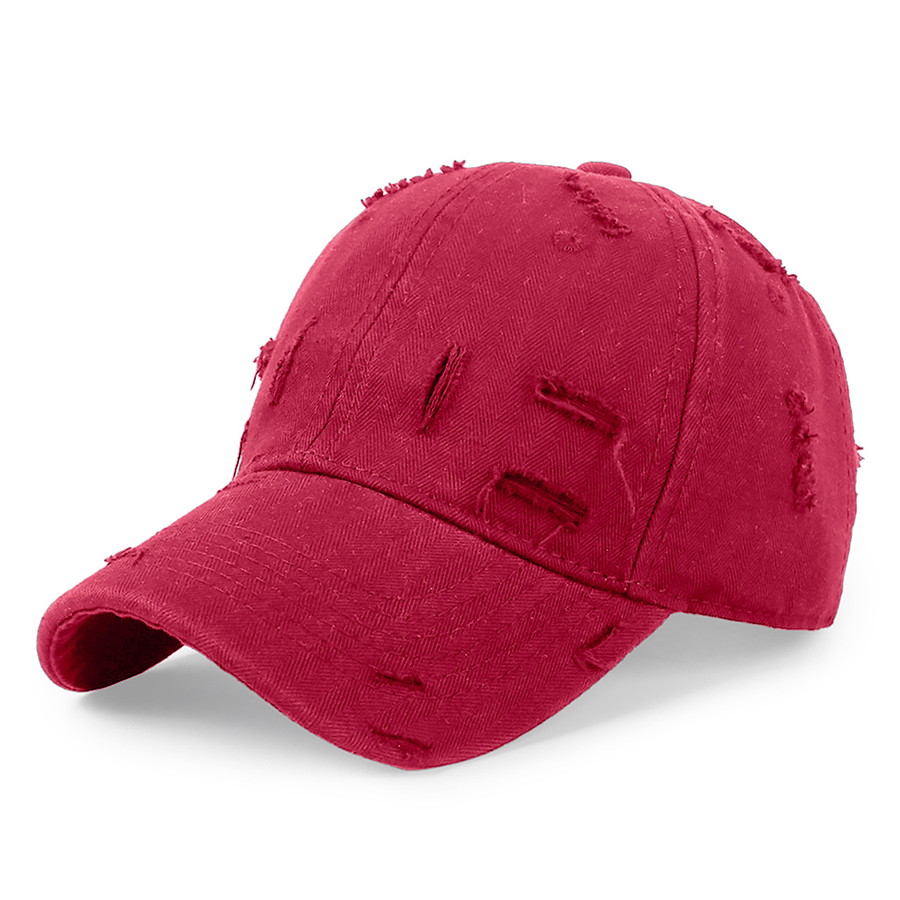 Stock Solid Color Ripped Cotton 6-Panel Baseball Cap 22