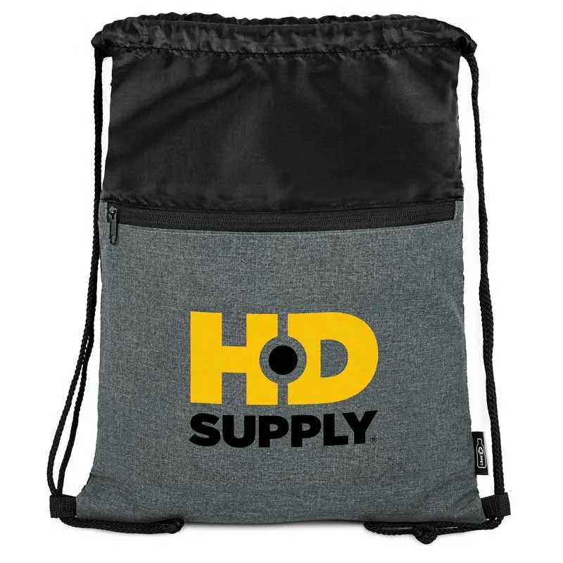 rPET Heather Draw String Bag with Front Zipper Pocket 13