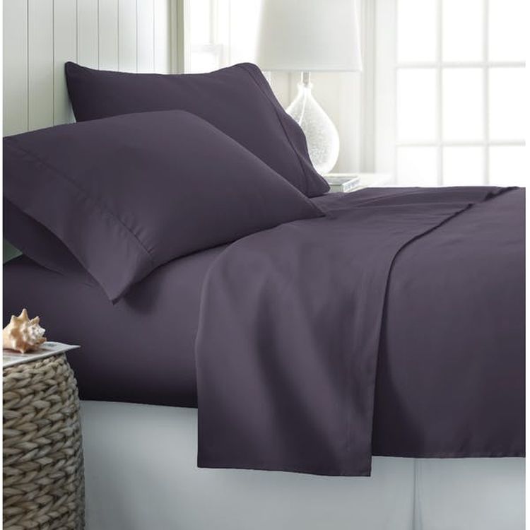 Microfiber Bed Sheet Sets - Purple King 4 Piece Double-Brushed 2