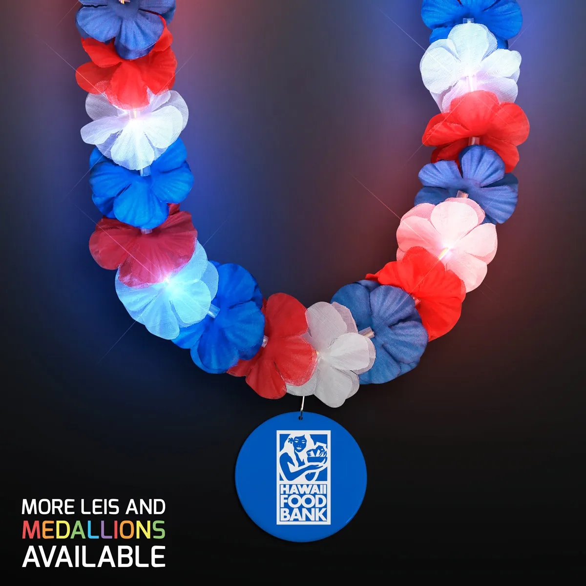 Red, White & Blue LED Hawaiian Lei with Medallion 7