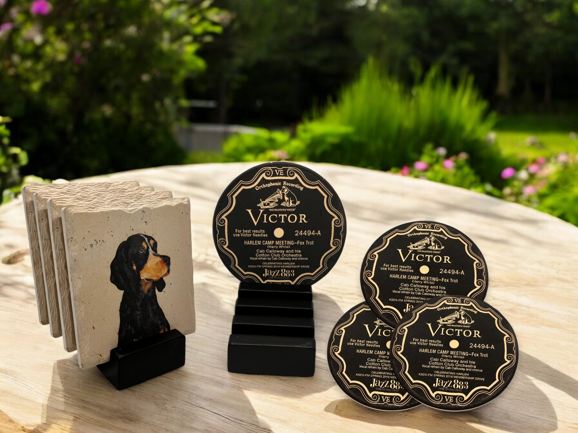 Slotted Black Wooden 4 Coaster Holder Sets 3