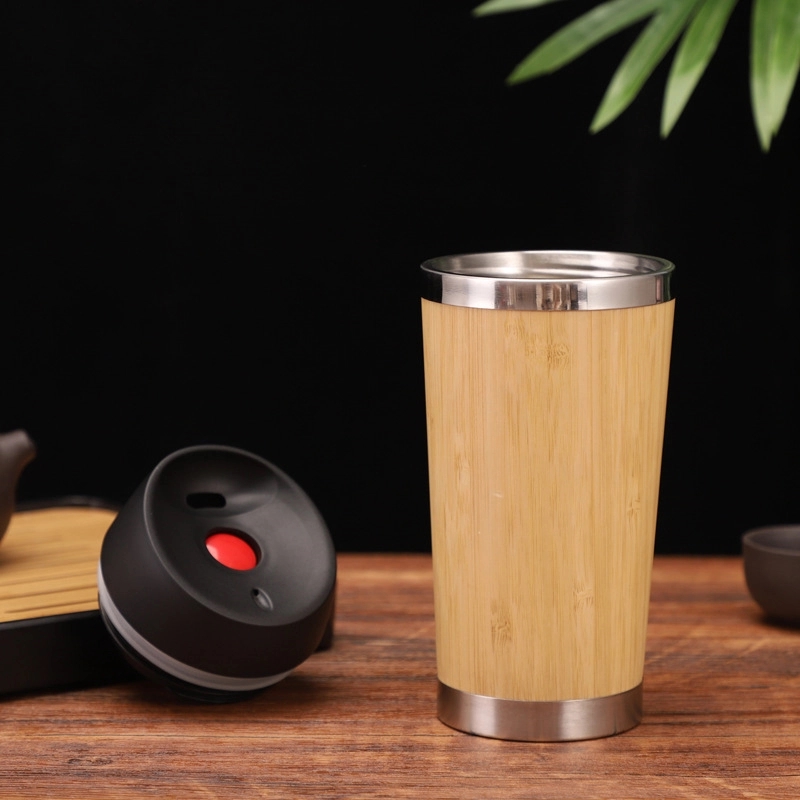 Custom 14 oz Insulated Bamboo Travel Tumbler With Lid 9