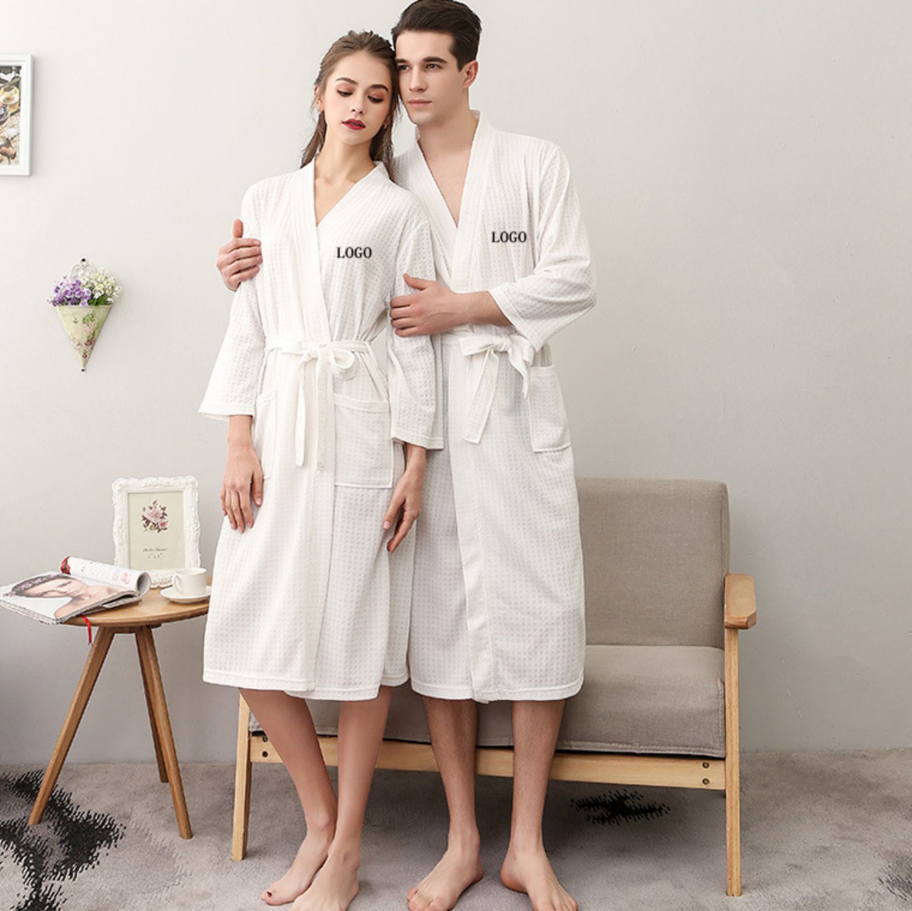 3/4 Sleeve Waffle Robe Unisex 5