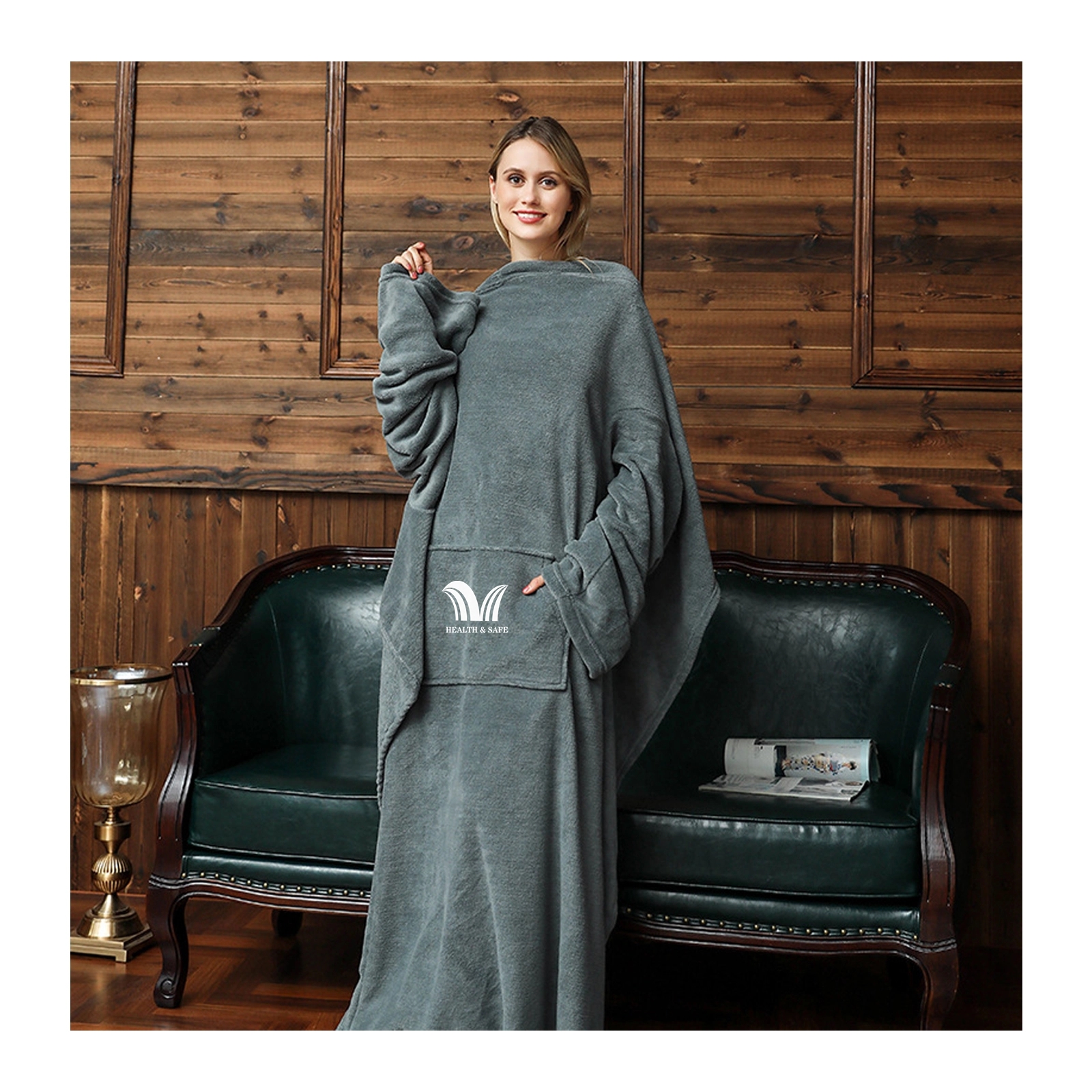 Soft Warm Large Fleece Plush Sleeved Wrap Robe Blanket 1