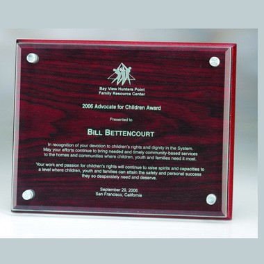 Rosewood  Plaque w/ Glass 8" x 6" x 1" 1