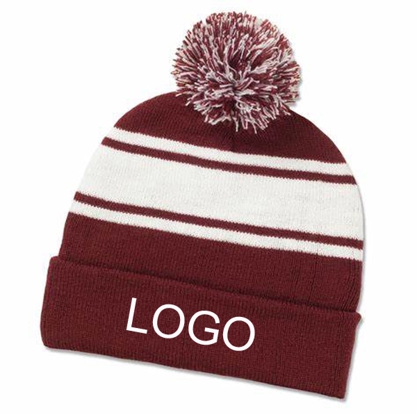 TWO TONE KNIT POM CUFF BEANIE 4