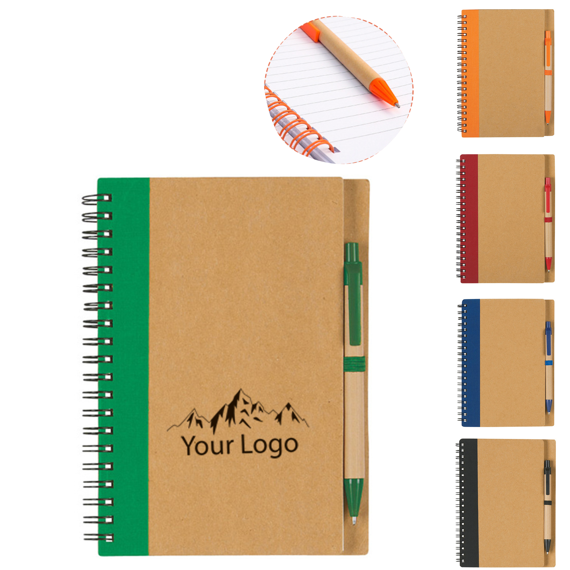 Spiral Binding Kraft Notebook with Pen Eco Paperboard Set 3