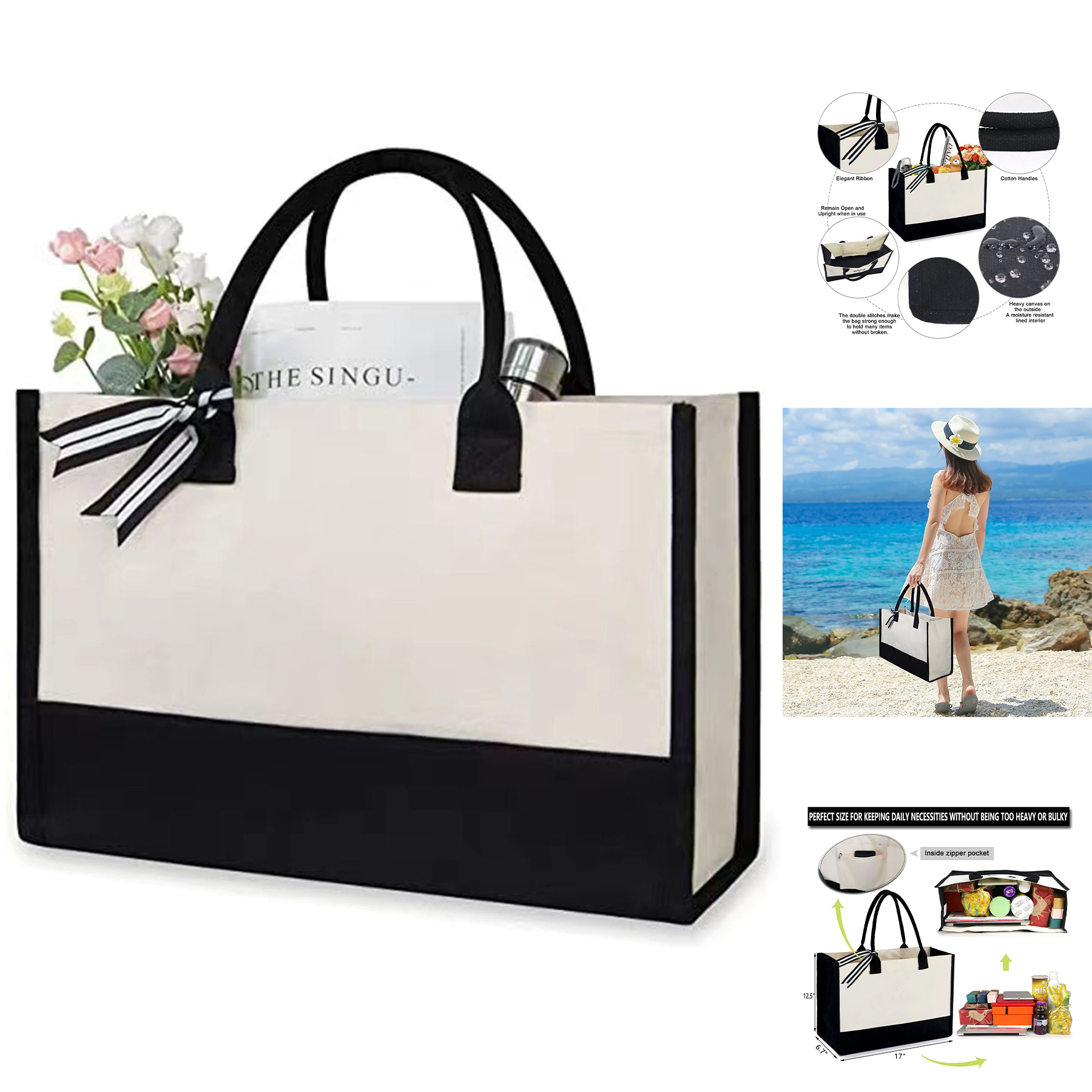 Personalized Initial Canvas Beach Bag, custom tote bag with logo imprint 2