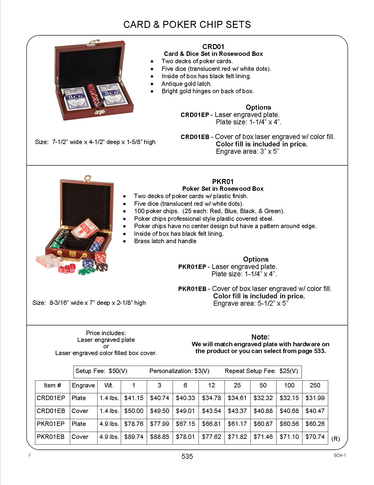 Card and Dice Set in Rosewood Box with an engraved top 2