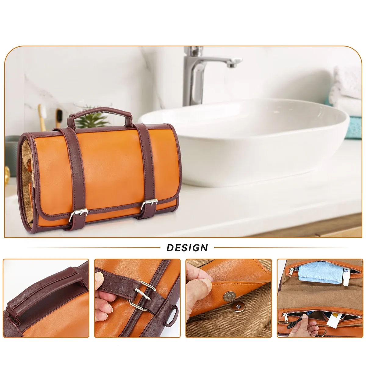 Leather Hanging Travel Toiletry Dopp Kit Bag 3