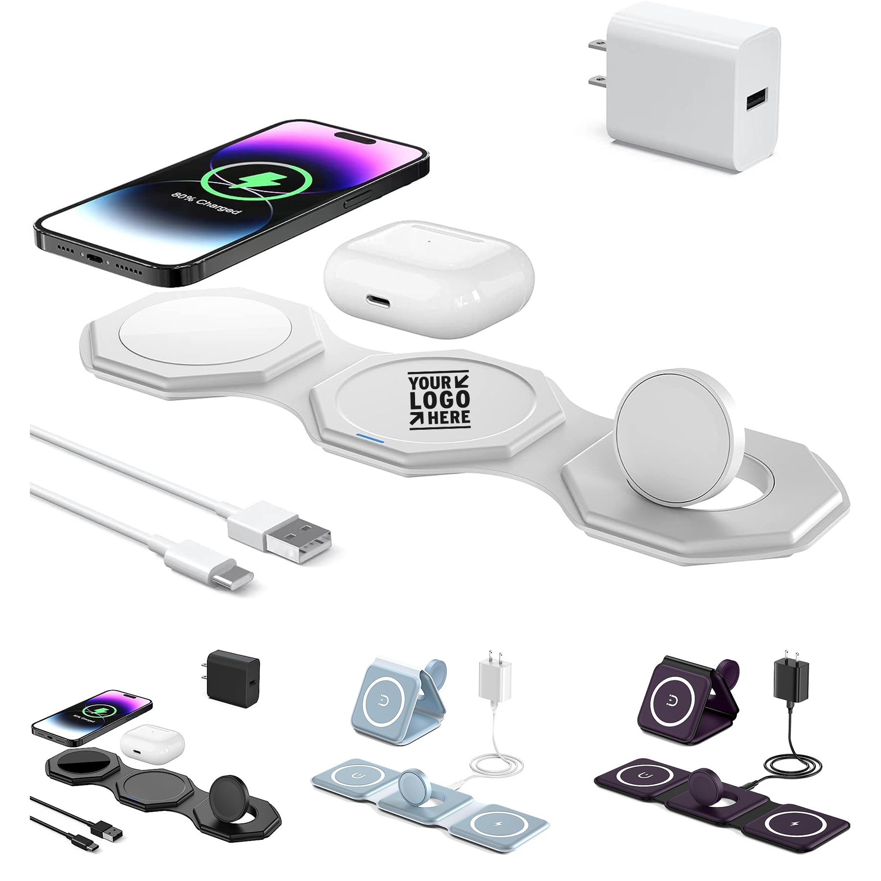 Foldable 3 in 1 Fast Charging Station Travel Wireless Charging Pad 2
