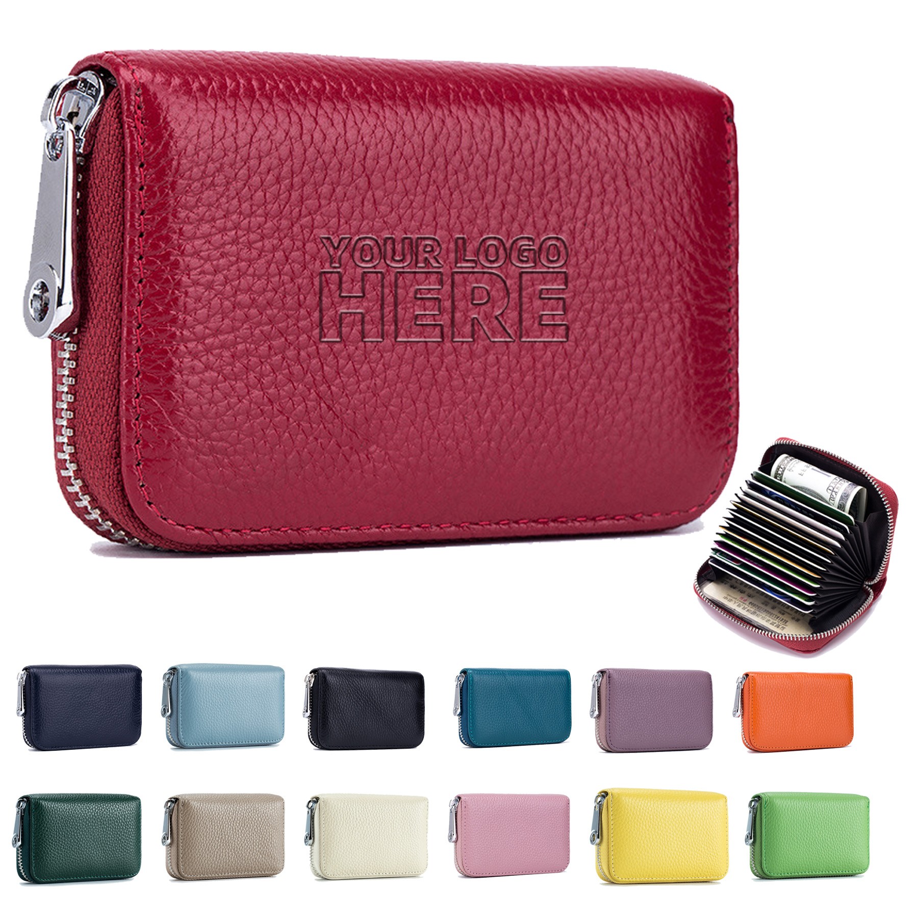 Leather Zipper Credit Card Case