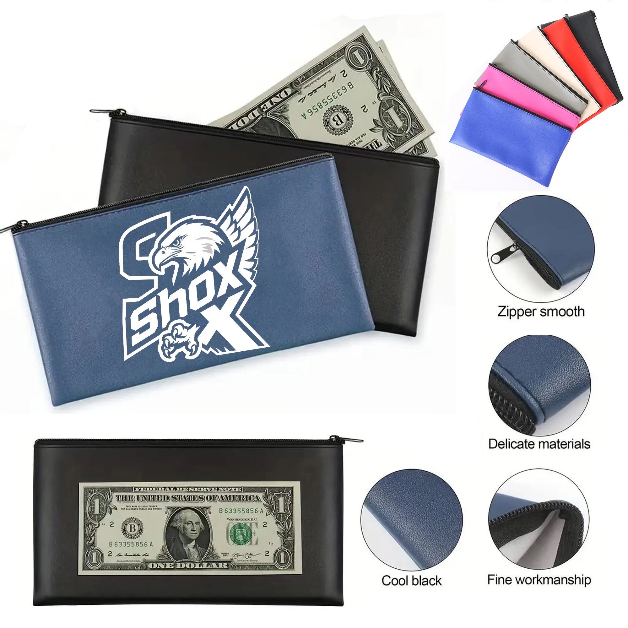 MOQ 50 PU Leather Check And Cash Storage Bag 2