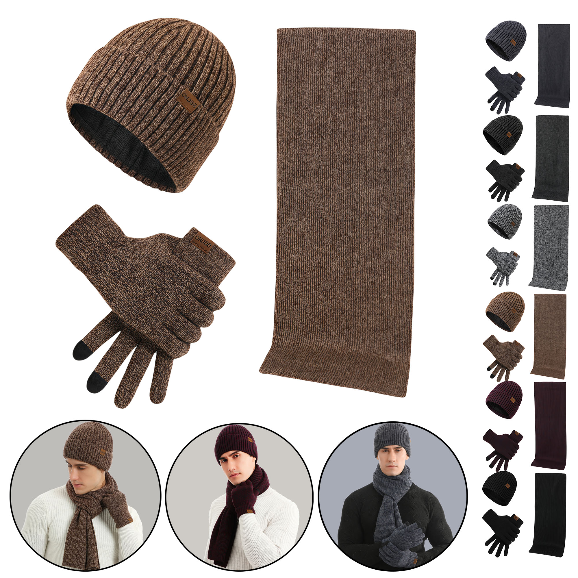 Winter Warm Knit Hat Scarf Gloves Set 3