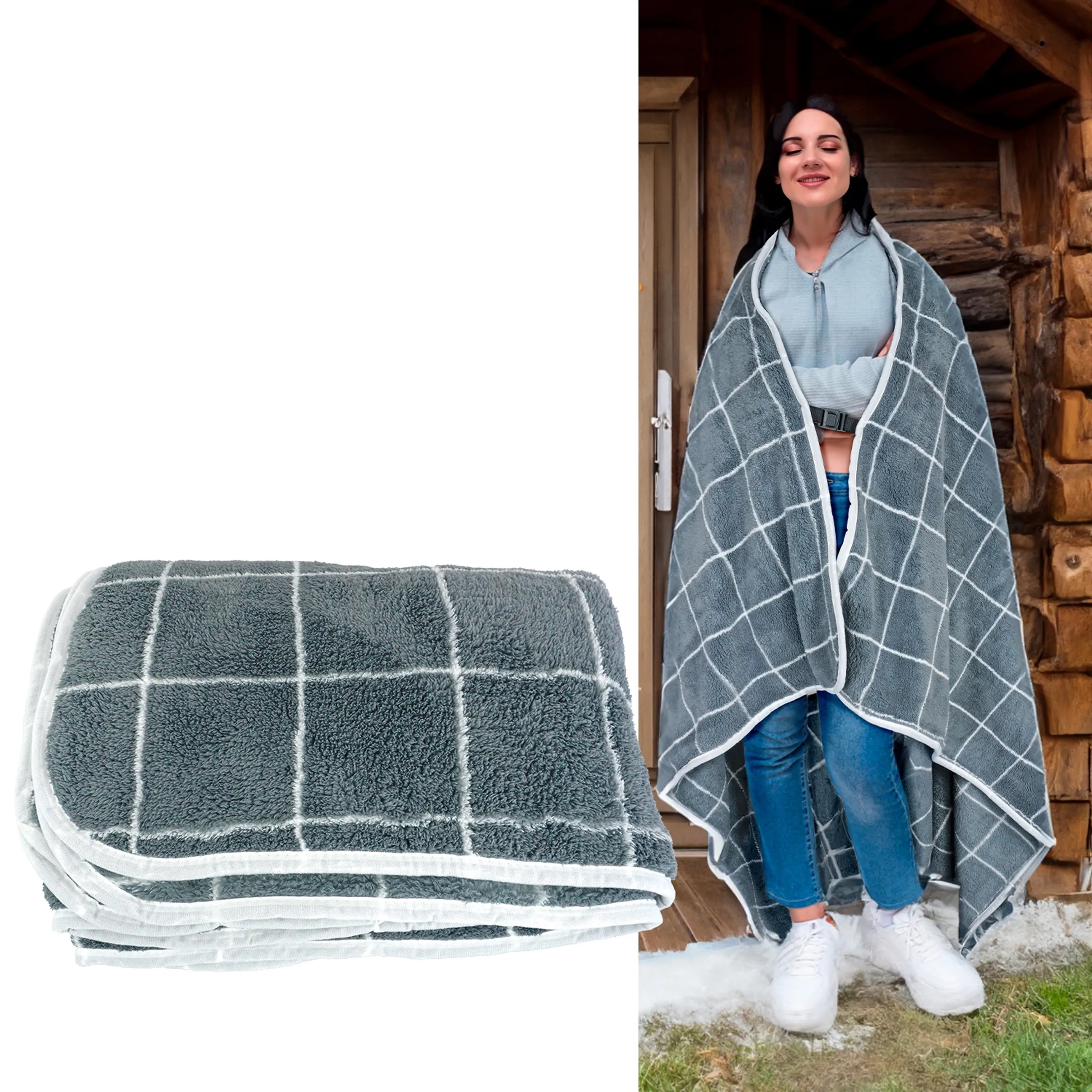 Plaid Recycled Sherpa Blanket 5