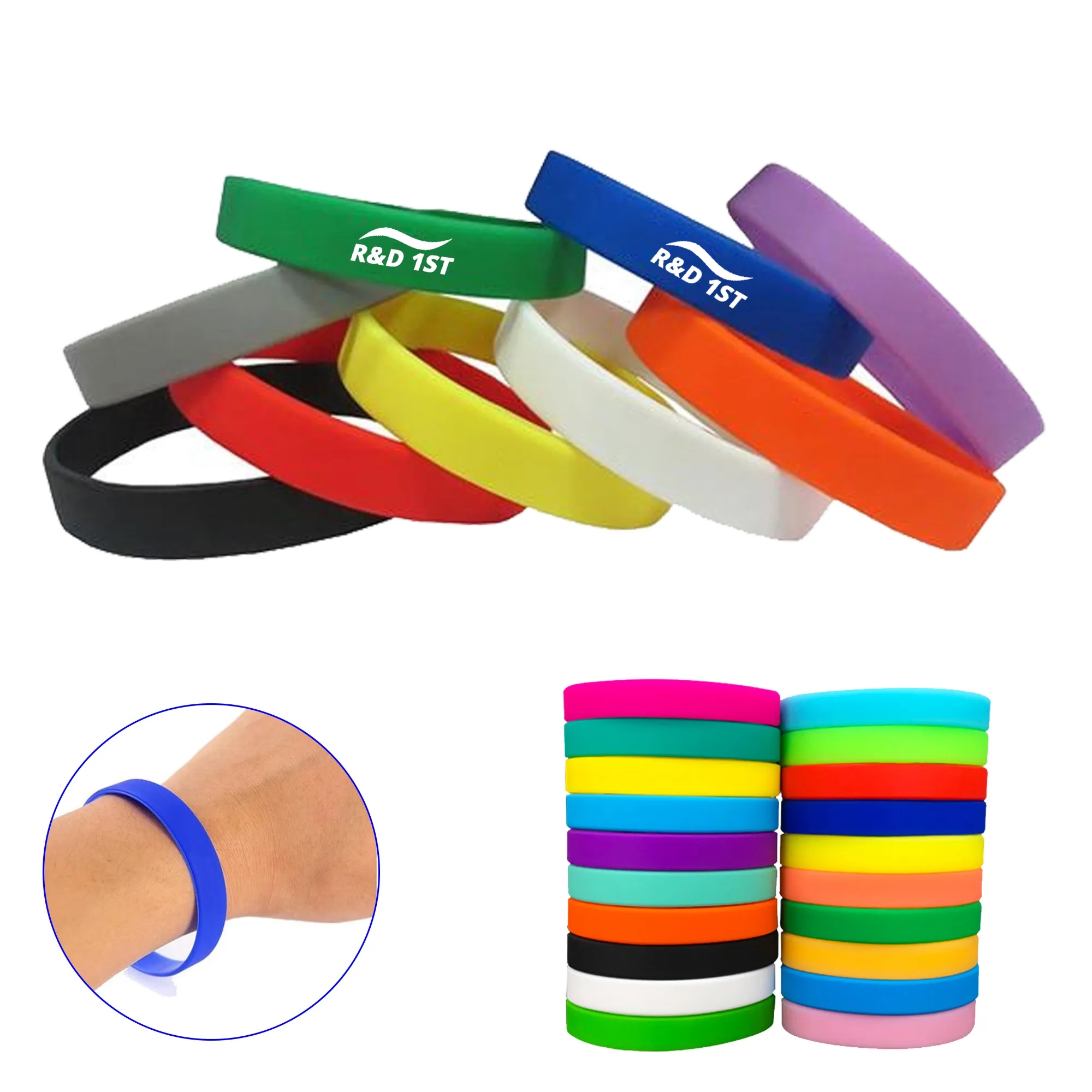Silicone Wristband 1/2" ink Debossed w/ Color filled 2