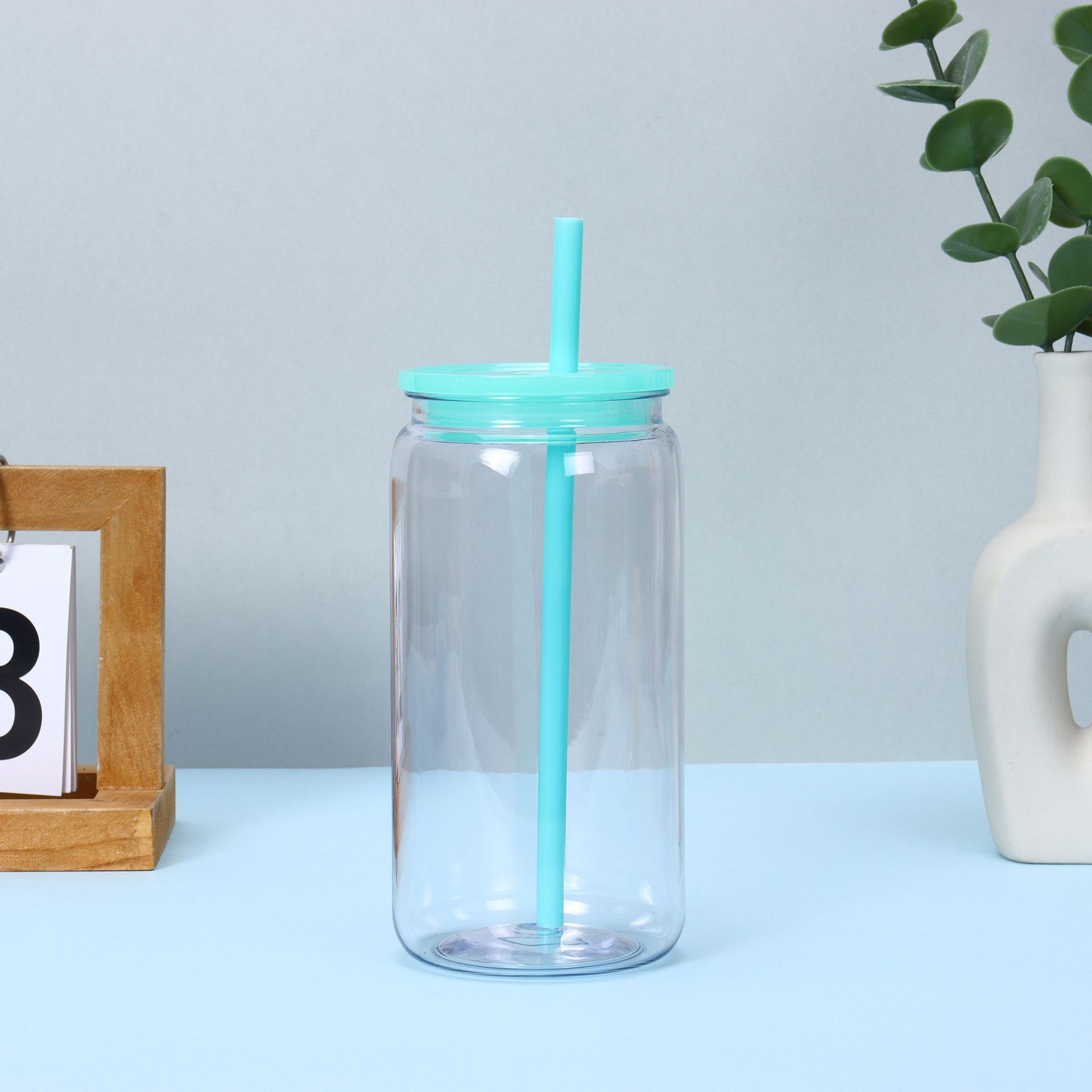 16 oz Plastic Tumbler with Straw and Lid 3