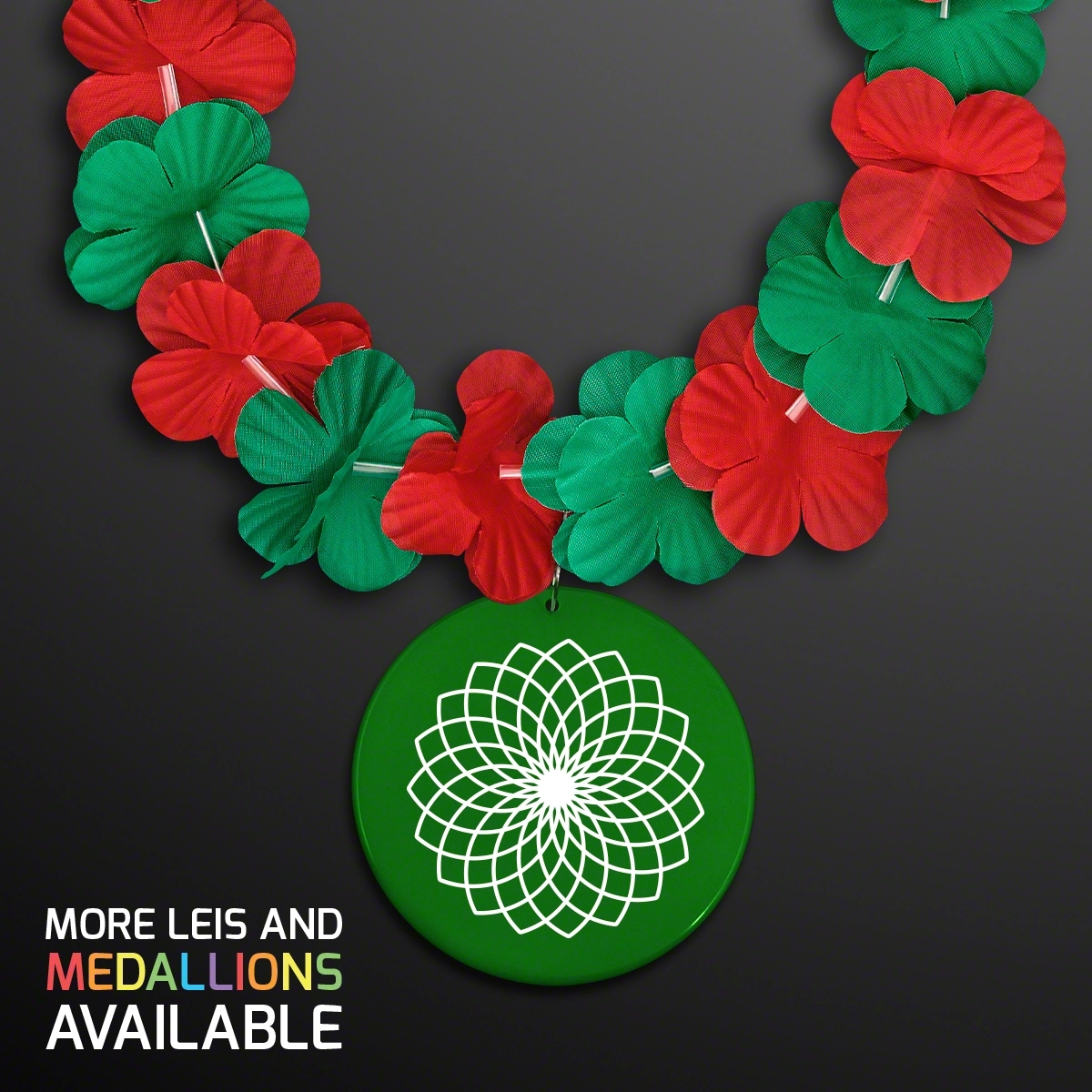 Green & Red Flower Lei Necklace Medallion (Non-Light Up) 3