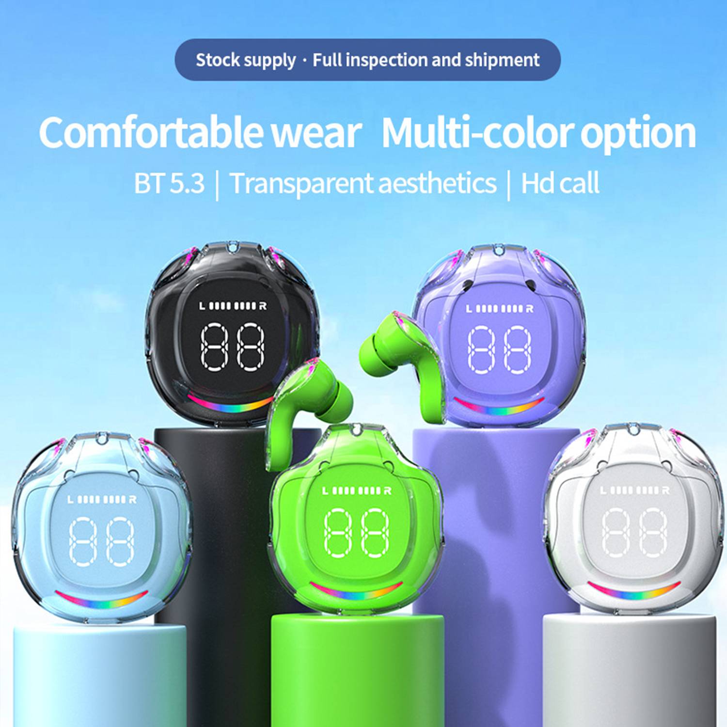 Transparent digital TWS wireless Bluetooth earphones 7