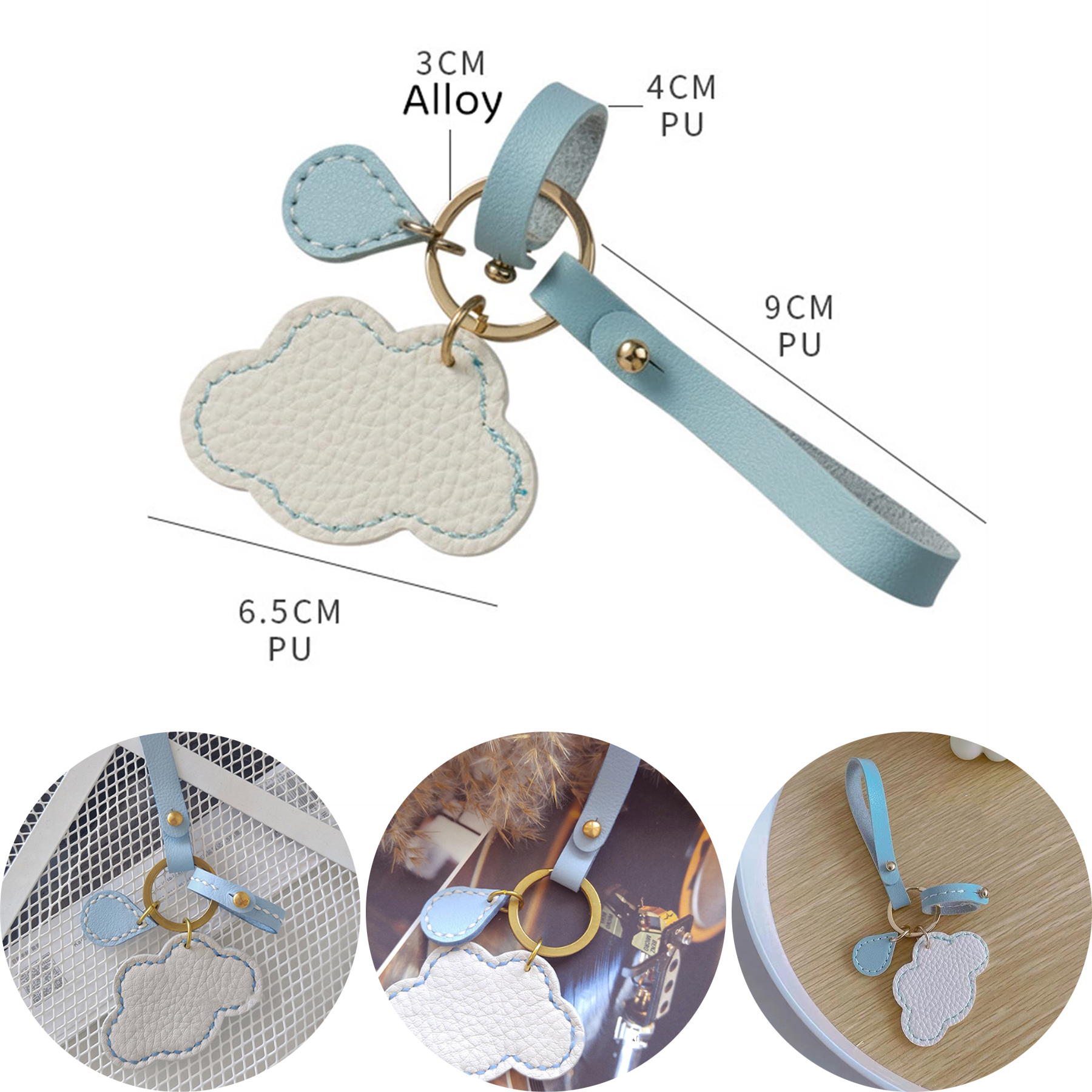 Pu Leather White Cloud and Raindrop Keychain 2